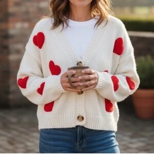 Luna Ivy NWT Cropped V-Neck Heart Applique Cardigan Size XS